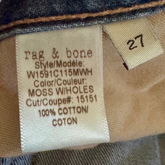 Rag & Bone Distressed Boyfriend Jeans Moss with Holes Size 27 Blue - Picture 6 of 10